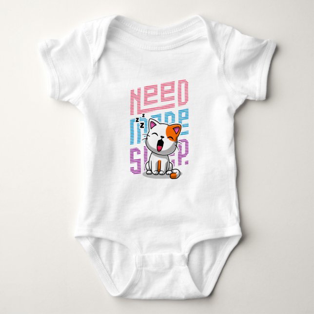 Need more Sleep | Funny Cat cute yawn expression Baby Bodysuit (Front)