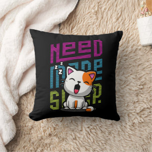 Need more Sleep Funny Cat cute yawn expression Cushion