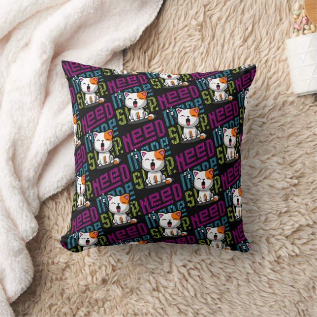 Need more Sleep | Funny Cat cute yawn expression Cushion (Blanket)