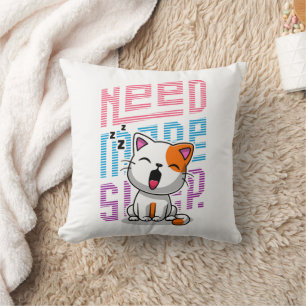Need more Sleep Funny Cat cute yawn expression Cushion