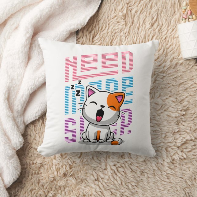 Need more Sleep | Funny Cat cute yawn expression Cushion (Blanket)