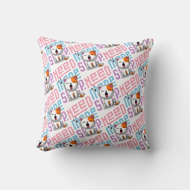 Need more Sleep | Funny Cat cute yawn expression Cushion (Front)