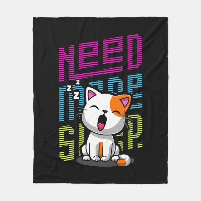 Need more Sleep | Funny Cat cute yawn expression Fleece Blanket (Front)