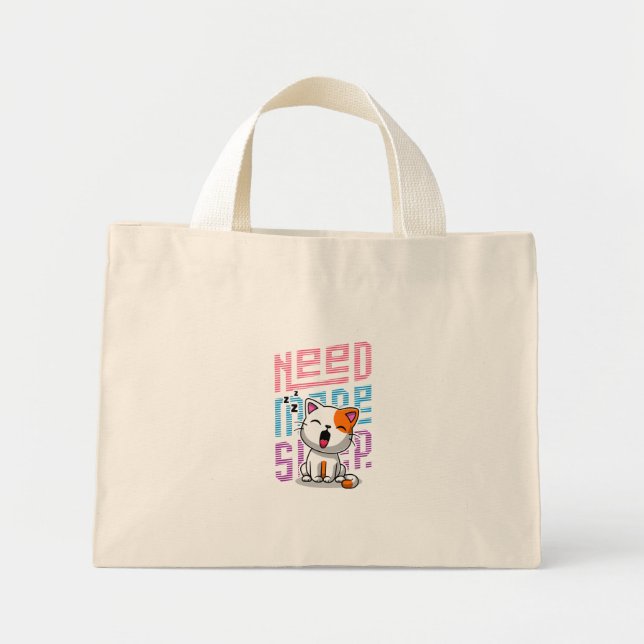 Need more Sleep | Funny Cat cute yawn expression Mini Tote Bag (Front)