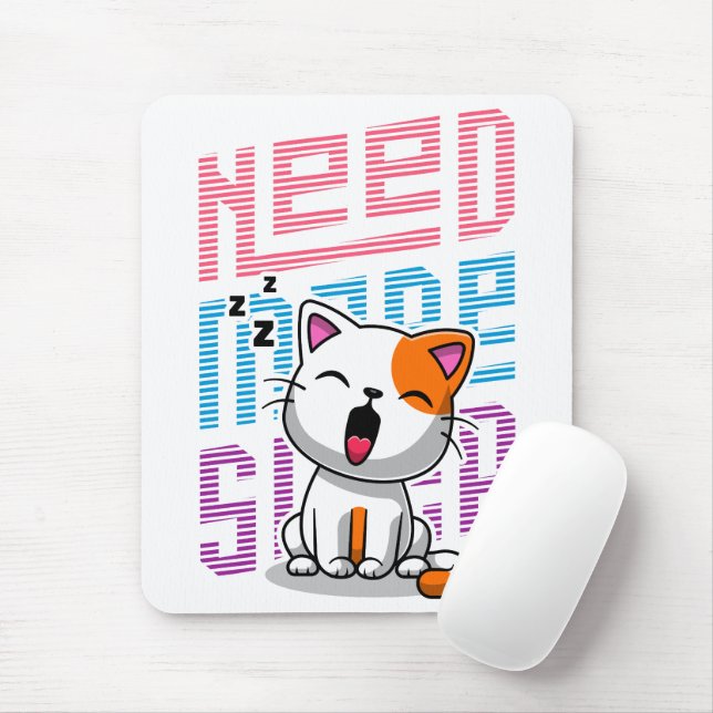 Need more Sleep | Funny Cat cute yawn expression Mouse Pad (With Mouse)
