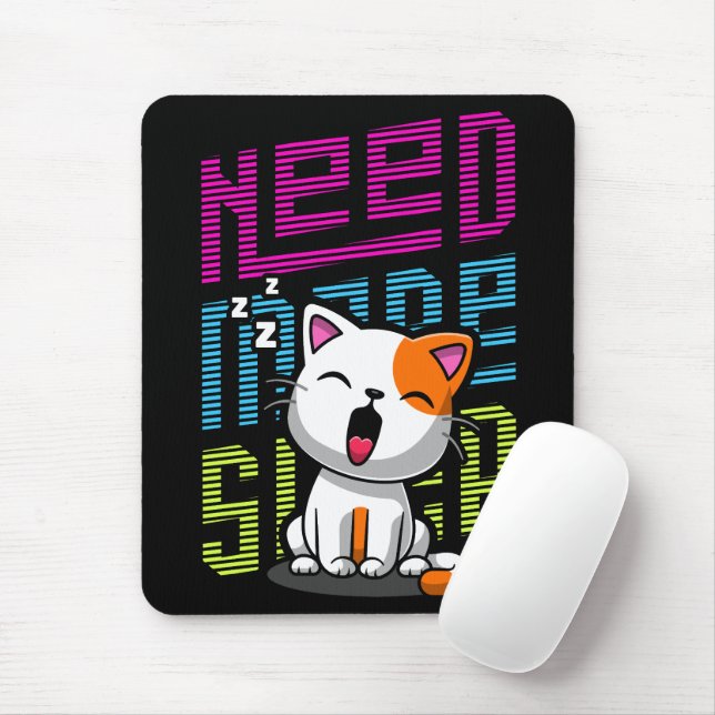 Need more Sleep | Funny Cat cute yawn expression Mouse Pad (With Mouse)