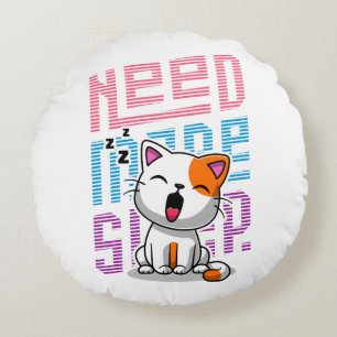 Need more Sleep Funny Cat cute yawn expression Round Cushion