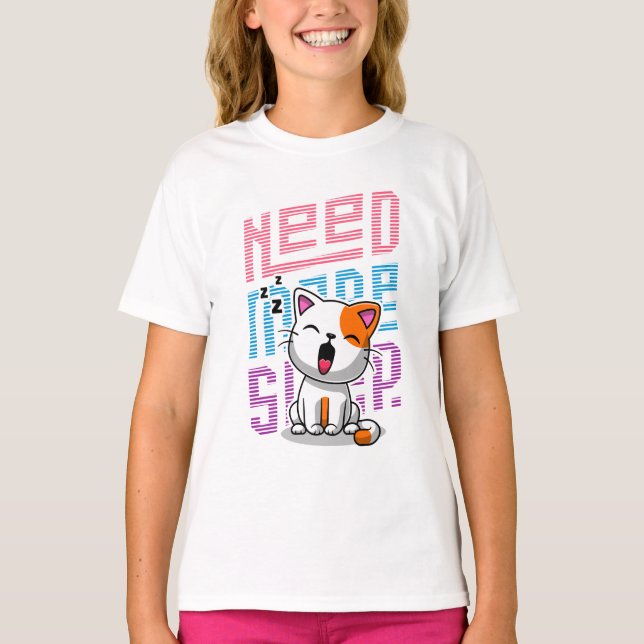 Need more Sleep | Funny Cat cute yawn expression T-Shirt (Front)