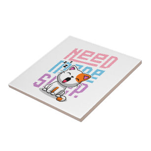Need more Sleep Funny Cat cute yawn expression Tile