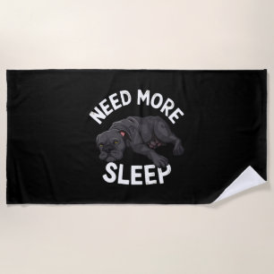 Need More Sleep Tired Dog Illustration for Dog Beach Towel