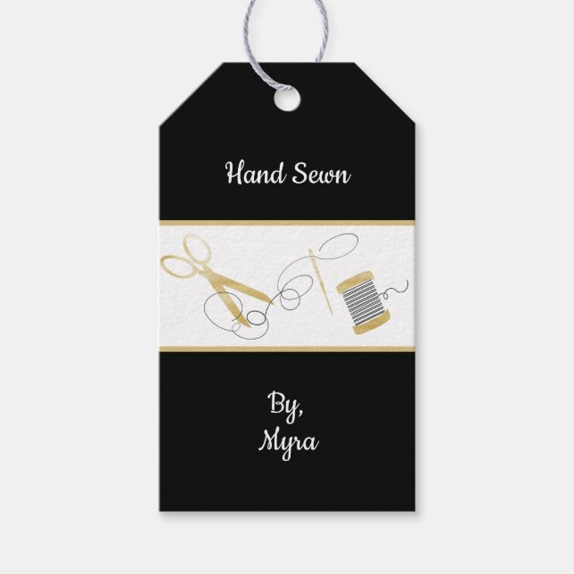 Needle and Thread Black and Gold Gift Tag (Front)