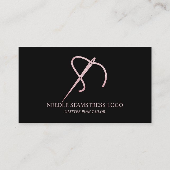 Needle and Thread Rose Gold Seamstress or Tailor Business Card (Front)
