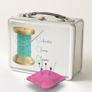 Needle and Thread Sewing Supplies Metal Lunch Box