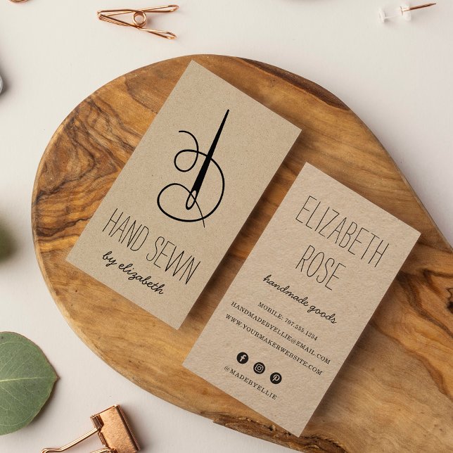 Needle & Thread | Rustic Kraft Vertical Business Card (Creator Uploaded)