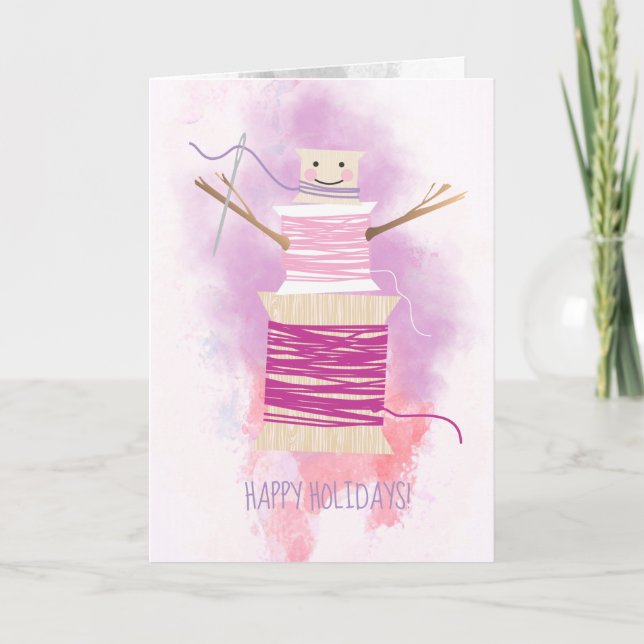 Needle thread snowman sewing crafts Christmas Holiday Card (Front)