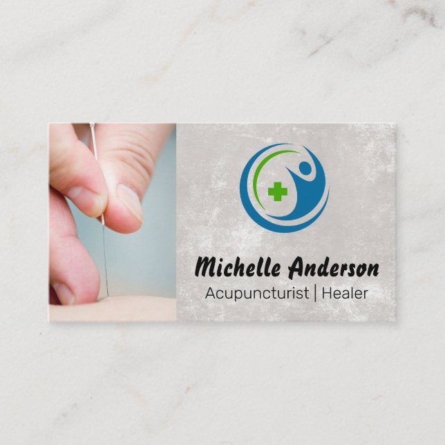 Needle to Skin Closeup | Acupuncturist Healing Business Card (Front)