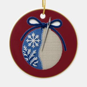 Needlepoint Christmas Bauble in Progress Ceramic Tree Decoration