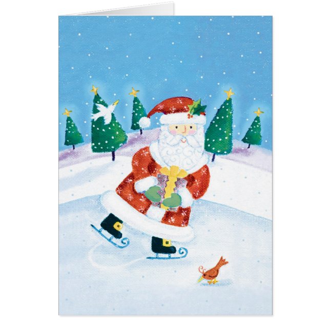 Needlepoint ice Santa Christmas customisable card (Front)