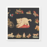 Needlepoint Kitty Cat Paper Napkin