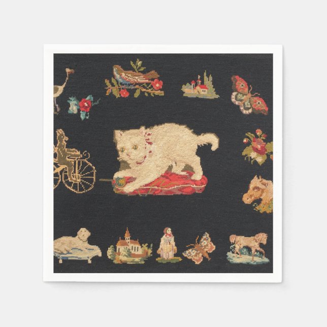Needlepoint Kitty Cat Paper Napkin (Front)