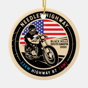 Needles Highway South Dakota Motorcycle Ceramic Tree Decoration