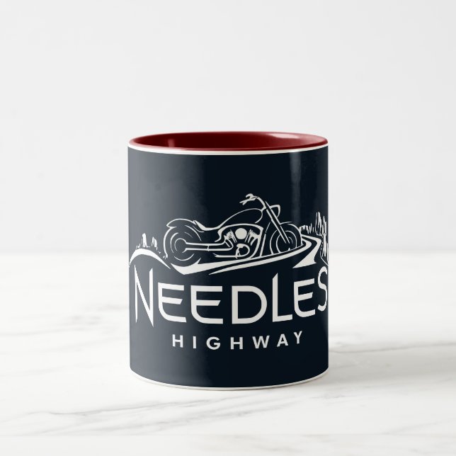 Needles Highway South Dakota Motorcycle Two-Tone Coffee Mug (Center)