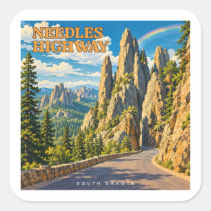 Needles Highway South Dakota Rainbow Square Sticker