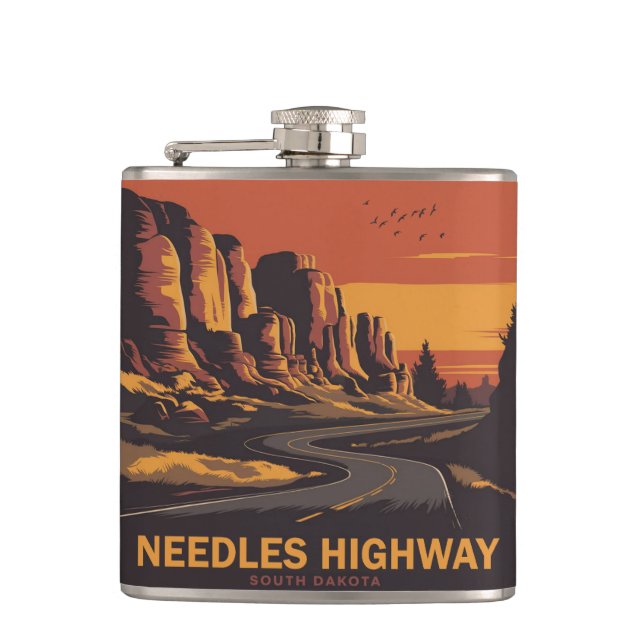 Needles Highway South Dakota Red Sky Hip Flask (Front)