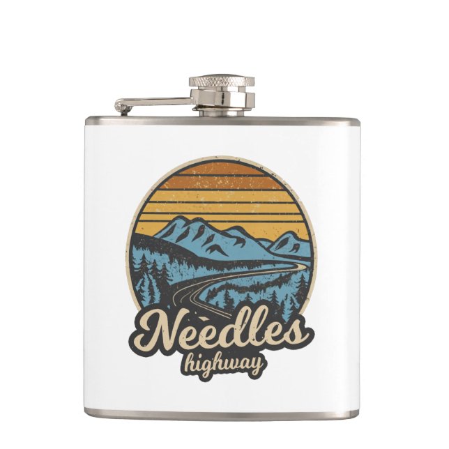 Needles Highway South Dakota Retro Hip Flask (Front)