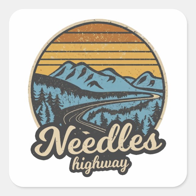 Needles Highway South Dakota Retro Square Sticker (Front)
