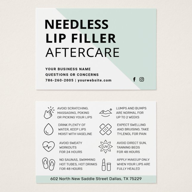 Needles Lips Filler Aesthetician Aftercare Card  (Front & Back)
