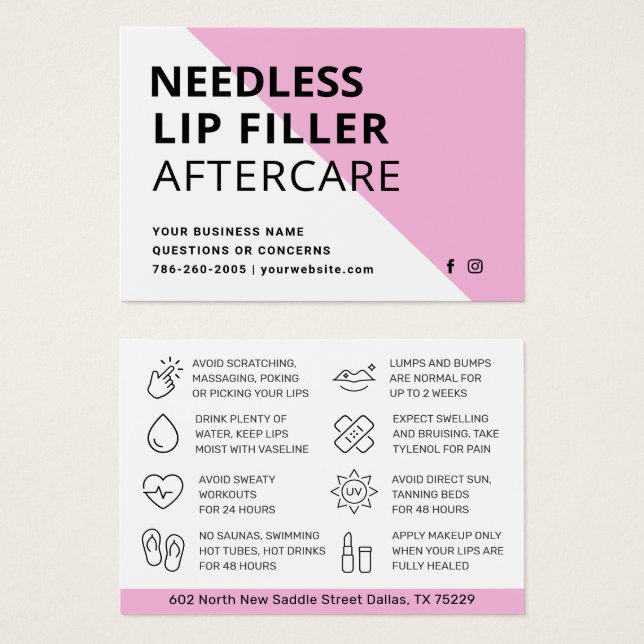 Needles Lips Filler Aftercare Instruction Card  (Front & Back)