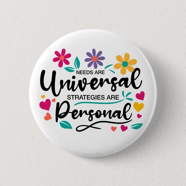 “Needs Are Universal, Strategies Are Personal” 6 Cm Round Badge (Front)