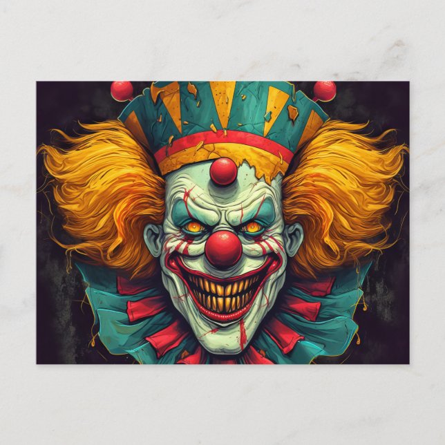 Nefarious Funhouse Clown Illustration Art Postcard (Front)