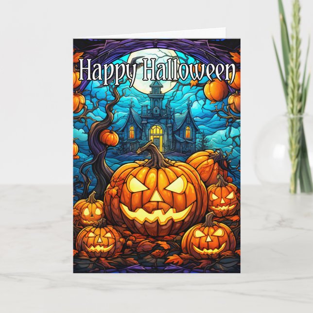 Nefarious Glowing Pumpkin | Happy Halloween Card (Front)