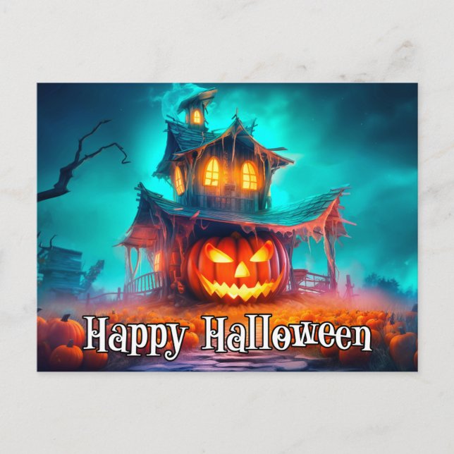 Nefarious Mad Pumpkin | Happy Halloween Postcard (Front)