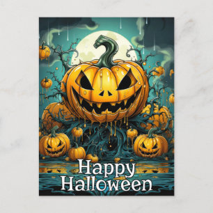 Nefarious Pumpkins After Dark   Happy Halloween Postcard