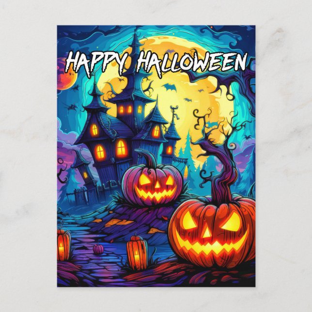 Nefarious Spooky Haunted House Halloween Postcard (Front)