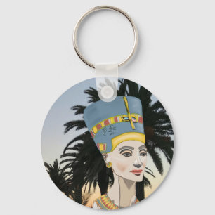 Nefertiti Colourful Portrait and Palm Trees Key Ring