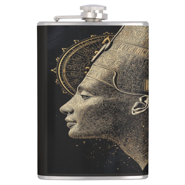 Nefertiti Modern Silhouette Line Art  Hip Flask (Front)