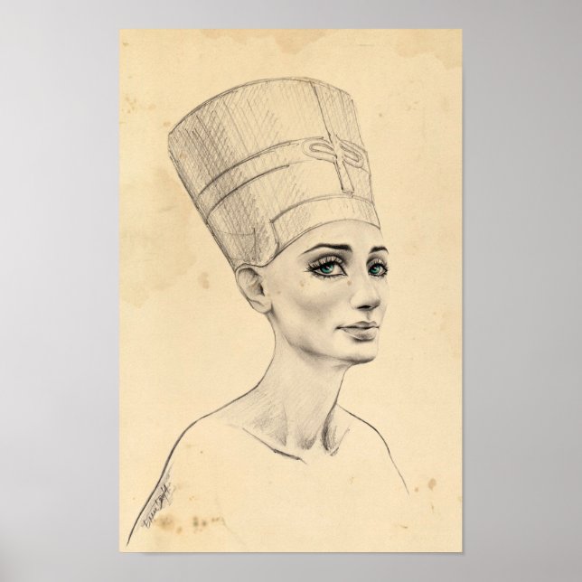 Nefertiti portrait ancient papyrus texture Poster (Front)