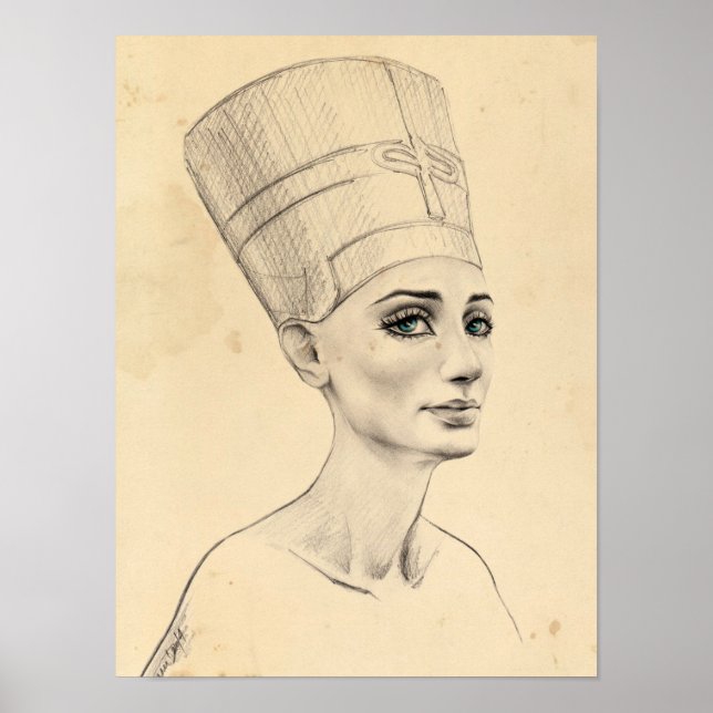 Nefertiti portrait ancient papyrus texture Poster (Front)