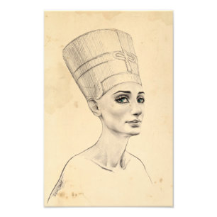 Nefertiti portrait ancient papyrus texture Print