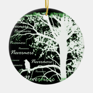 Negative Night Vision Nevermore Raven Silhouette Ceramic Tree Decoration