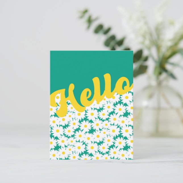 Negative Space Daisies Hello Thinking of You Postcard (Standing Front)