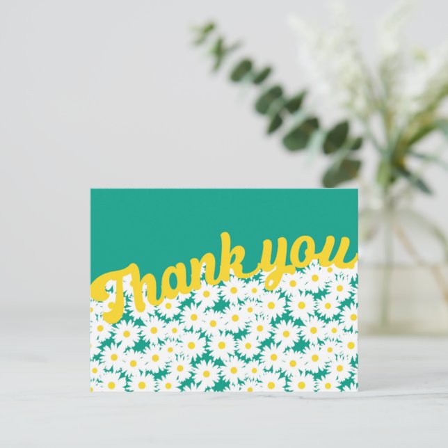 Negative Space Daisies Thank You on green Postcard (Standing Front)