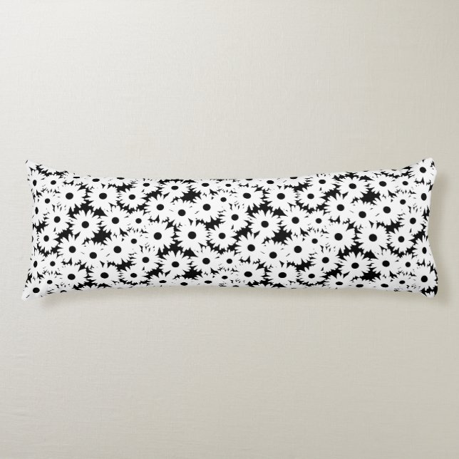 Negative Space Daisies white on black Body Cushion (Front)