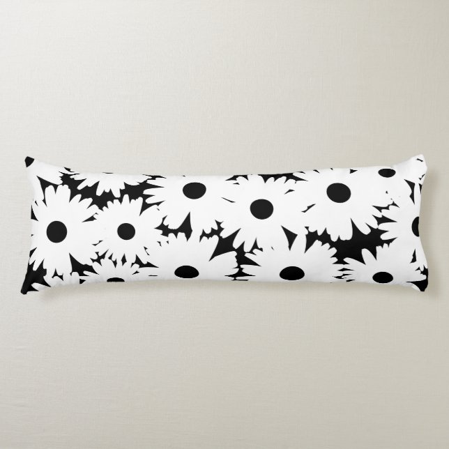 Negative Space Daisies white on black Body Cushion (Front)