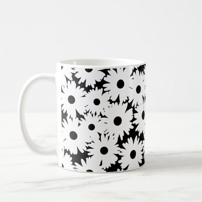 Negative Space Daisies white on black Coffee Mug (Left)