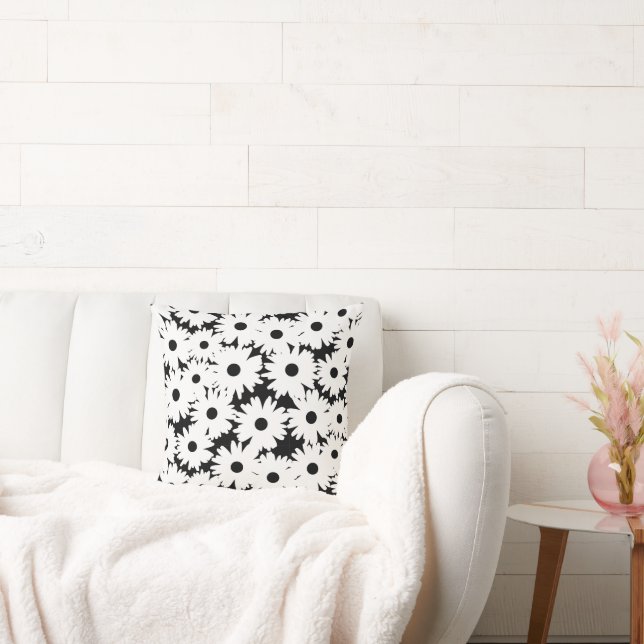 Negative Space Daisies white on black Cushion (Couch)